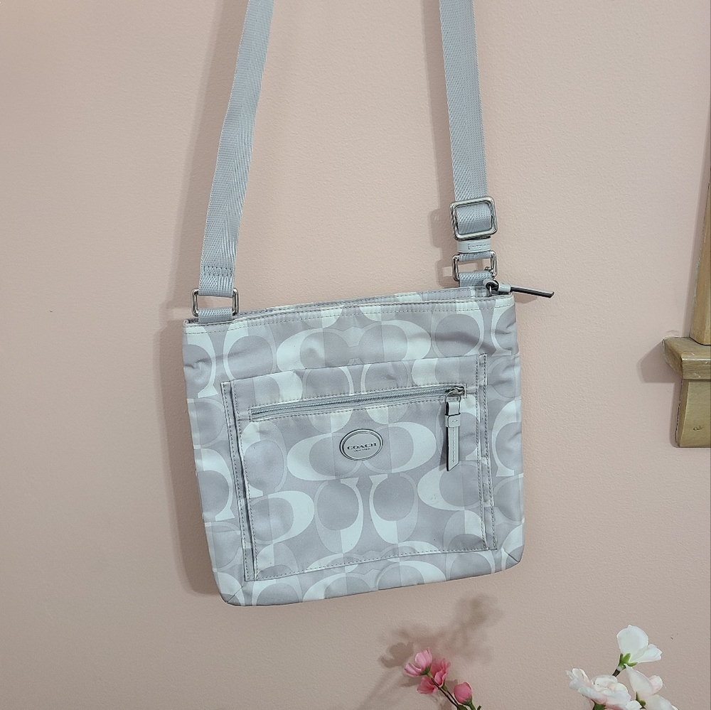 COACH cross body handbag silver and white